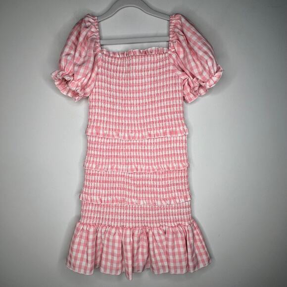 Katie J NYC Pink Gingham Girls Mini Dress Size Medium - Picture 4 of 6